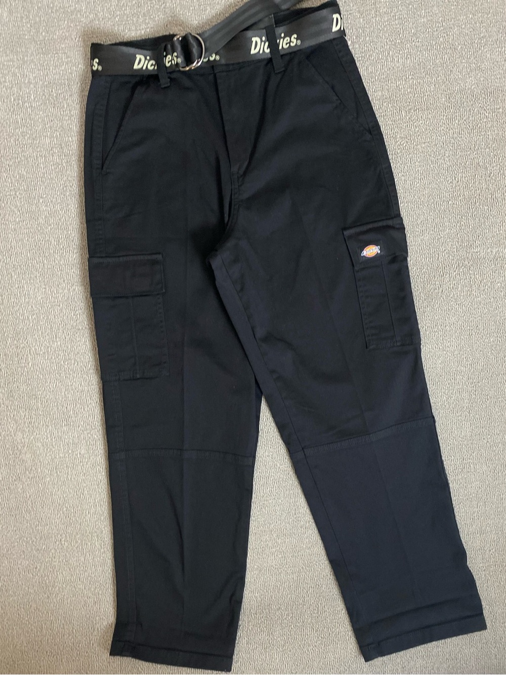Dickies Women’s Relaxed Fit Cropped Black Utility Cargo Pants with Logo Belt